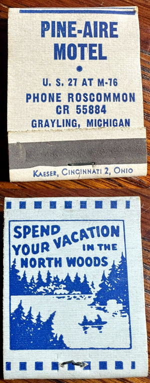 9 Oaks Inn (Pine Aire Motel, Pine-Aire Motel) - Matchbook (newer photo)